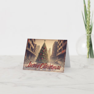 Tarjeta Árbol de Navidad entre Ruinas Feliz Navidad