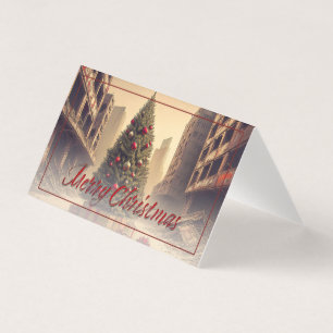 Tarjeta Árbol de Navidad entre Ruinas Feliz Navidad