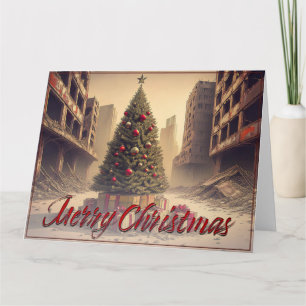 Tarjeta Árbol de Navidad entre Ruinas Feliz Navidad