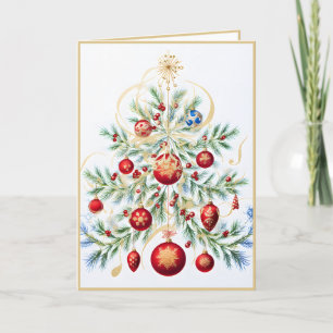 Tarjeta Árbol de Navidad especial con adornos rojos