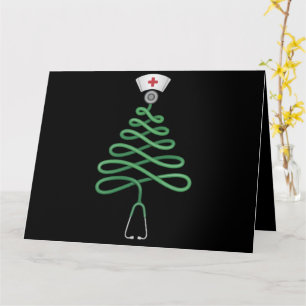 Tarjeta Árbol de Navidad estetoscopio enfermera scrub Navi