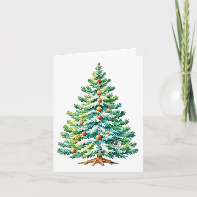 Tarjeta Árbol de Navidad F: acuarelas y pluma (Anverso)