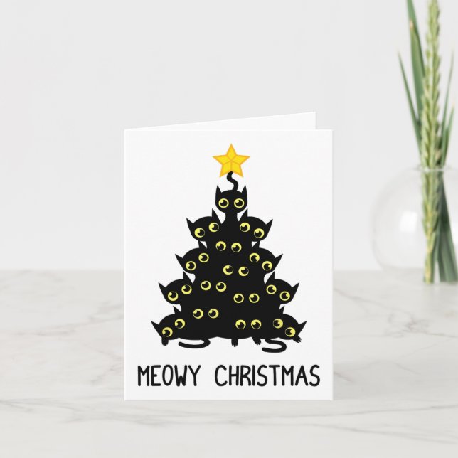 Tarjeta Árbol de navidad felino lindo Gatito negro Lover M (Anverso)