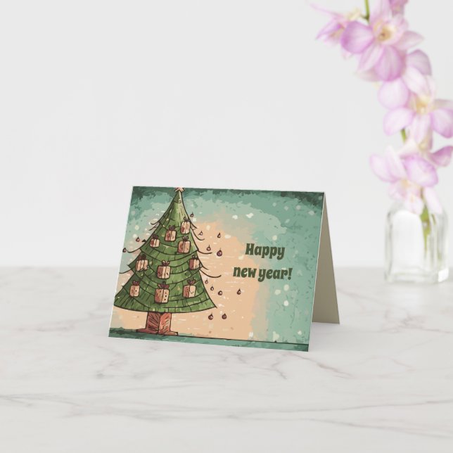 Tarjeta Árbol de Navidad Feliz Año Nuevo (Orquídea)