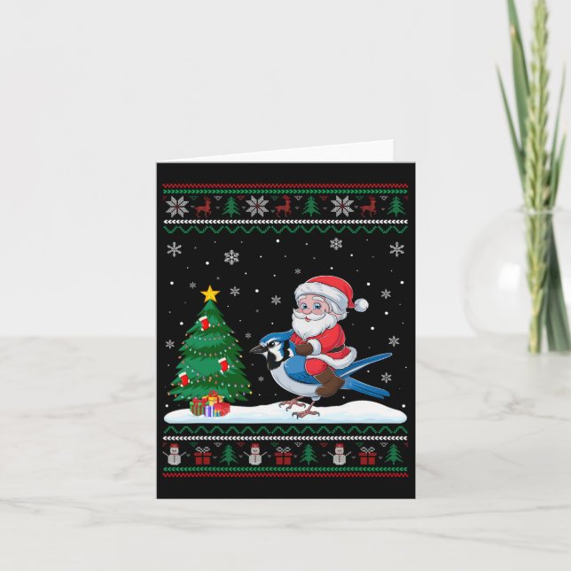 Tarjeta Árbol de Navidad feo ilumina Navidad Santa Riding  (Anverso)