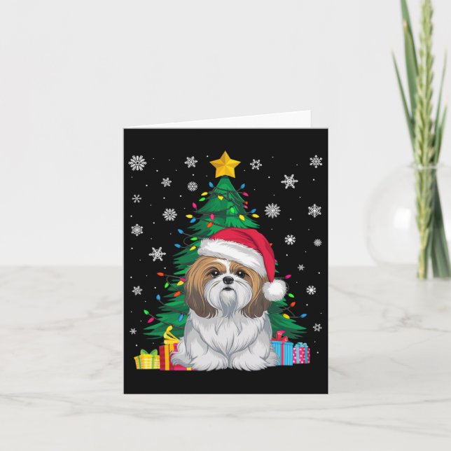 Tarjeta Árbol de Navidad feo y dulce ilumina a Shih Tzu Do (Anverso)