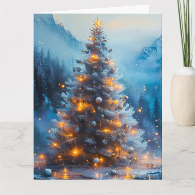 Tarjeta Árbol de Navidad Frosty Blue y Gold (Anverso)