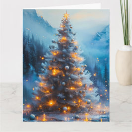 Tarjeta Árbol de Navidad Frosty Blue y Gold