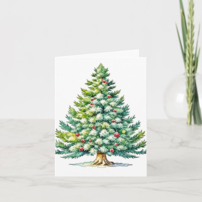 Tarjeta Árbol de Navidad G: acuarelas y pluma (Anverso)