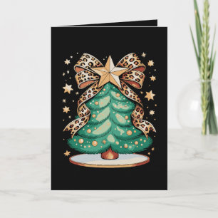 Tarjeta Árbol de Navidad glamuroso con lazo de leopardo Na