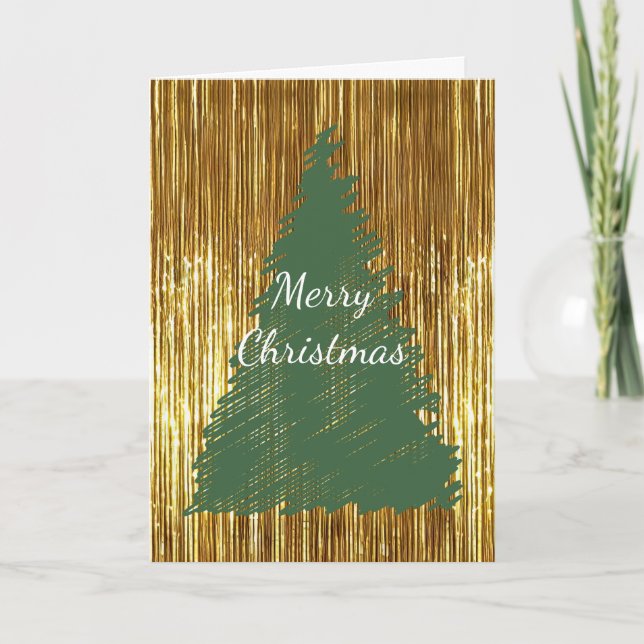 Tarjeta Árbol de Navidad Gold Tinsel Merry (Anverso)