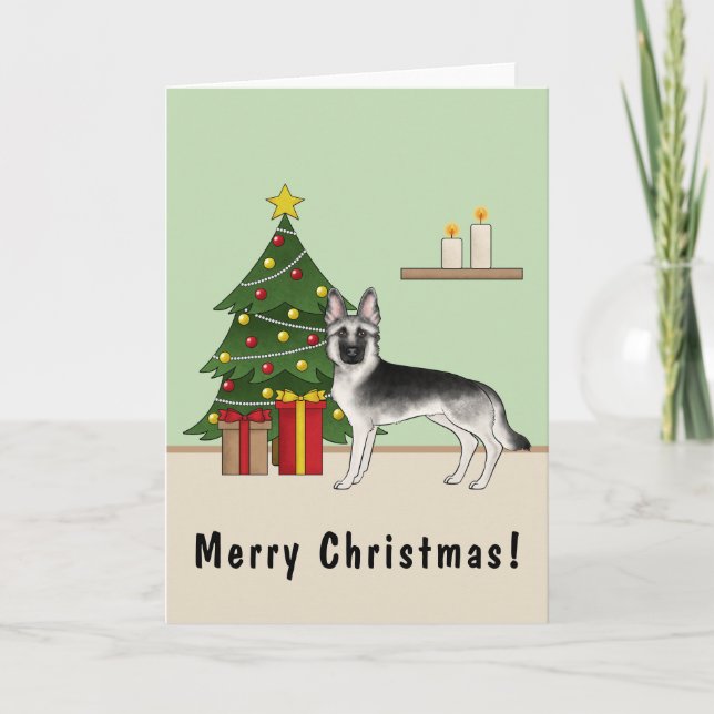 Tarjeta Árbol de Navidad Gris Gris plateado de Pastor Alem (Anverso)