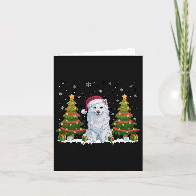 Tarjeta Árbol de navidad ilumina a perro esquimal estadoun (Anverso)