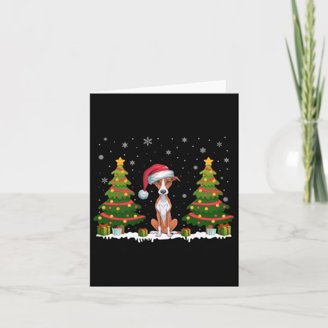 Tarjeta Árbol de navidad ilumina lechón Perro Santa Hat Na (Anverso)