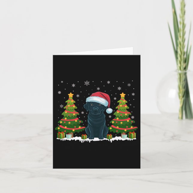 Tarjeta Árbol de navidad ilumina perro negro de labrador S (Anverso)