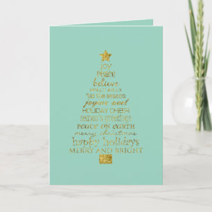 Tarjeta Árbol de Navidad inspiracional dorado menta Paz Al