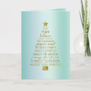 Tarjeta Árbol de Navidad inspiracional dorado menta Paz Al