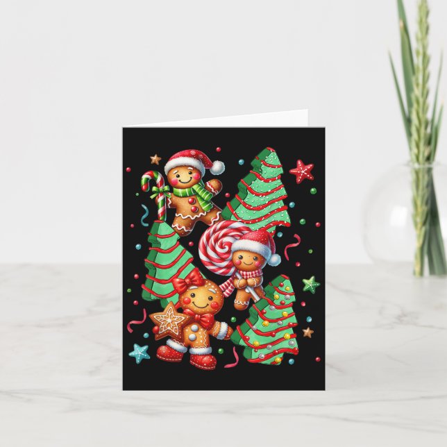 Tarjeta Árbol de Navidad lindo Santa Gingerbread Xmas Muje (Anverso)