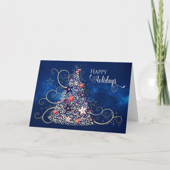 Tarjeta Árbol de Navidad Militar de EE.UU. Feliz Hollidays (Anverso)
