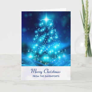 Tarjeta Árbol de Navidad moderno azul eléctrico festivo