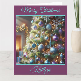 Tarjeta Árbol de Navidad morado y azul