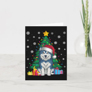 Tarjeta Árbol de navidad muy dulce ilumina perro malamuta 