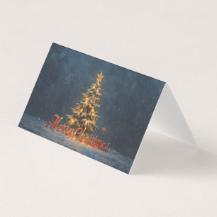 Tarjeta Árbol de Navidad nevado con luces cálidas
