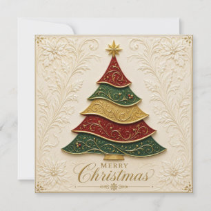 Tarjeta Árbol de Navidad ornamentado en oro y esmalte