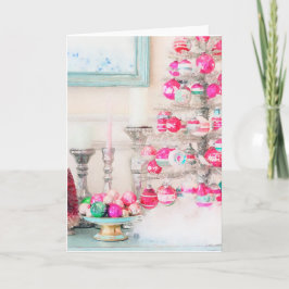 Tarjeta Árbol de Navidad Ornamentado Vintage con Acuarela