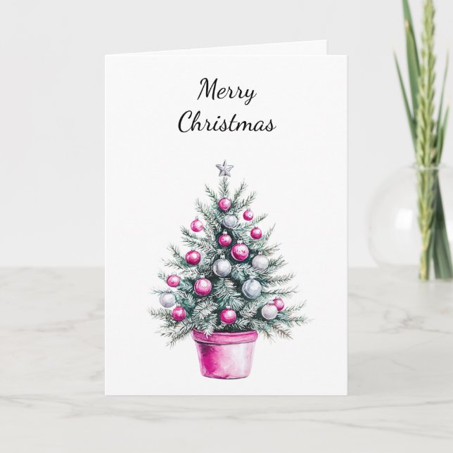 Tarjeta Árbol de Navidad Ornamento de Glam de Plata Rosa (Anverso)