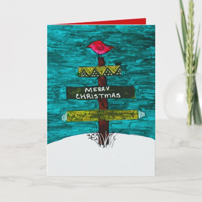 Tarjeta Árbol de Navidad pallet con pájaro rojo (Anverso)