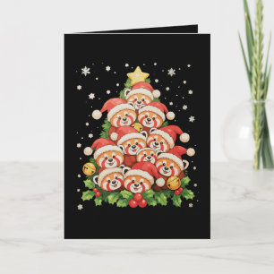 Tarjeta Árbol de Navidad Panda Rojo Animal Luz de Navidad 