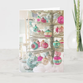 Tarjeta Árbol de Navidad Pastel con ornamentos de época
