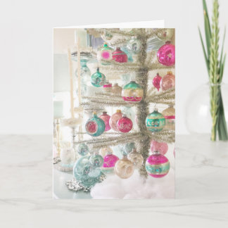 Tarjeta Árbol de Navidad Pastel con ornamentos de época