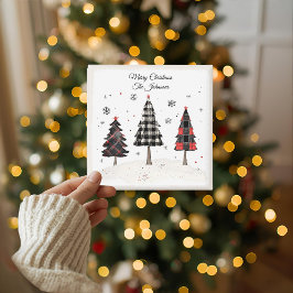 Tarjeta Árbol de Navidad Personalizado a Cuadros con Apell