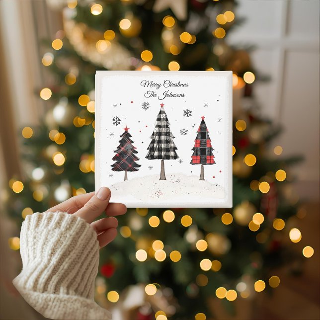 Tarjeta Árbol de Navidad Personalizado a Cuadros con Apell (Subido por el creador)