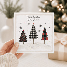 Tarjeta Árbol de Navidad Personalizado a Cuadros con Apell