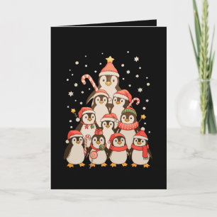 Tarjeta Árbol de Navidad Pingüino Nieve Gorro de Santa Nav