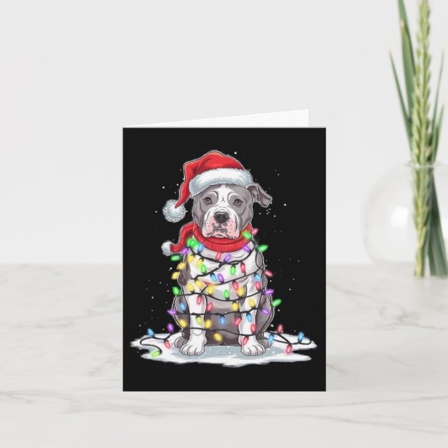 Tarjeta Árbol de Navidad Pitbull Santa Hat Ilumina Perro d (Anverso)