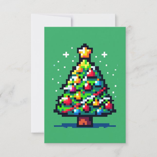 Tarjeta Árbol de Navidad Pixel - Fiesta festiva retro (Anverso)