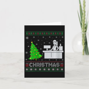 Tarjeta Árbol de Navidad recepcionista femenino iluminando