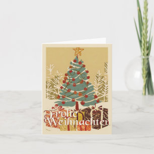 Tarjeta Árbol de Navidad regalos estilo retro Feliz Navida