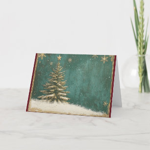 Tarjeta Árbol de Navidad Relieve metalizado dorado en verd