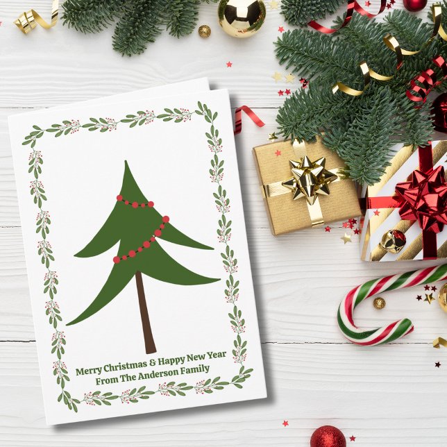 Tarjeta Árbol de Navidad retro Berry Wreath 3 Personalizad (Subido por el creador)