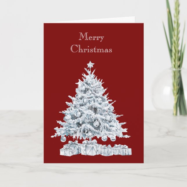 Tarjeta Árbol de Navidad rojo plateado (Anverso)