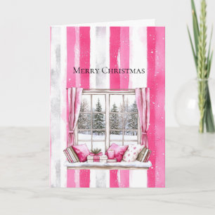 Tarjeta Árbol de Navidad Rosa Blanco Glam Franjas de Venta