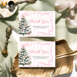 Tarjeta Árbol de Navidad Rosa Invierno Baby Shower Gracias