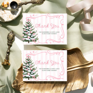 Tarjeta Árbol de Navidad Rosa Invierno Baby Shower Gracias