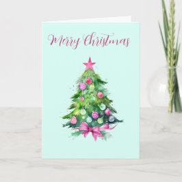 Tarjeta Árbol de Navidad rosa y de menta vintage