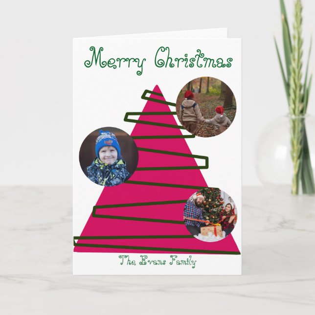 Tarjeta Árbol de Navidad rosa y verde (Anverso)
